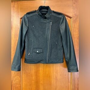 Theory Black Leather and Wool Jacket